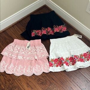 Savanna Jane Lot.  Floral Embroidered Mini Skirt Trio - Black, Pink, White